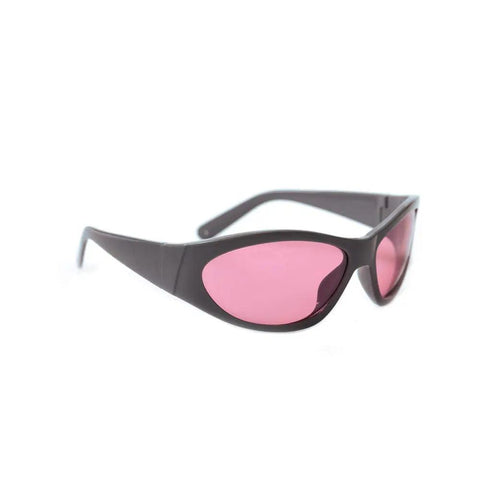 Top Tier Laser Protection Glasses for 755 Nm and 808 Nm Diodes with pink lenses and black frames for semiconductor laser treatments.