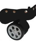 Thinking Process: black rubber suitcase wheel replacement, single large spinner caster with mounting plate