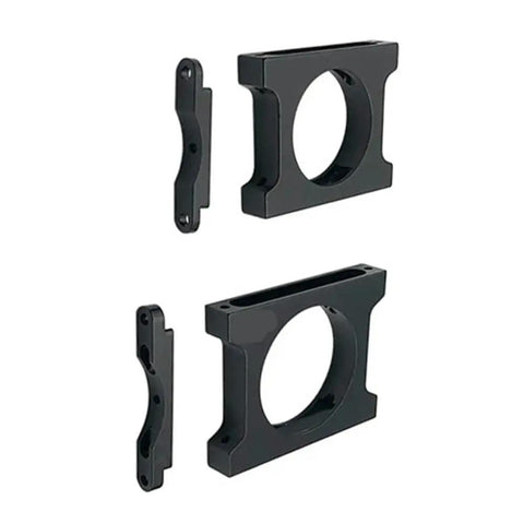 Sturdy Aluminum Tube Clamp Fits 30 40 50 mm Drone Frames With Fast CNC Machine Integration And Bolt Circle Motor Plate Mounting For Quick Easy Installations, black aluminum clamps displayed.