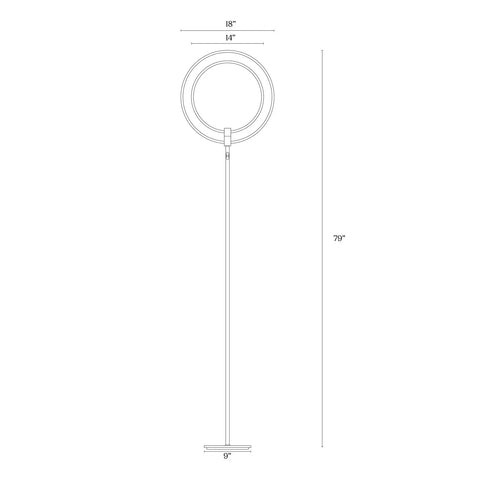 Diagram of Torchiere-Style No-Fuss Dimmable LED Floor Lamp For Living Rooms And Offices showing 18-inch adjustable rings.