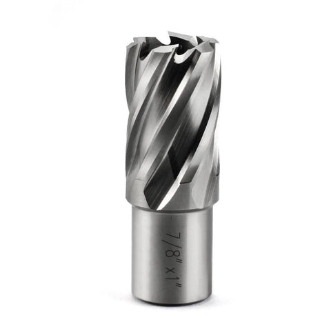 Close-up of annular cutter, 7/8 in diameter with 1 in shank for magnetic drill press