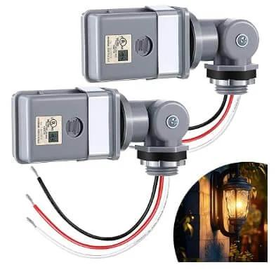 Two Pack Outdoor Dusk To Dawn Photocell Sensor Switch For 120V AC Lighting Auto On At Low Light Off At Bright 1000W Max Waterproof