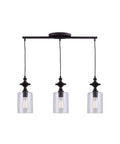 Oil Rubbed Bronze Pendant Light With Clear Glass, 3 Light Cord Pendant, Uses 100W Type A Bulbs, Adjustable Height From 27.25 Inches To 58 Inches