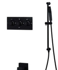 Badass Black Thermostatic Shower Set Wall Mounted With Rainfall Head And Handheld Mixer Combo Height Adjustable and sleek design.