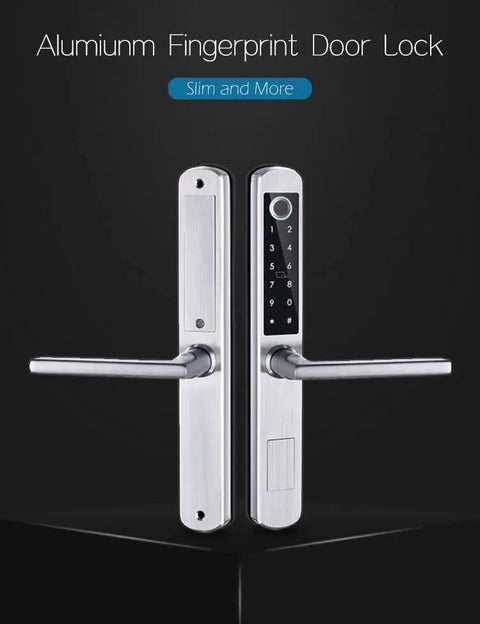 Tough As Nails Waterproof Gate Lock Featuring Fingerprint Scan Smart App Control And Keypad Access For Aluminum Or Iron Doors Quick Biometric Entry Hella Secure Outdoor Hardware You Can Trust, slim aluminum design.