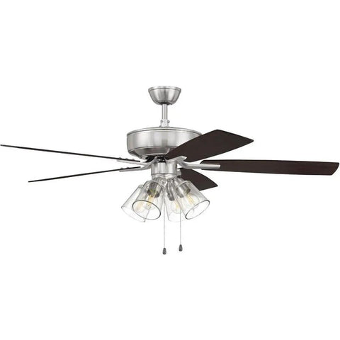 52 Inch Pro Plus Ceiling Fan With Four Light Kit, White Finish, Lit Clear Glass Lights, Reversible Blades, Dual Mount View