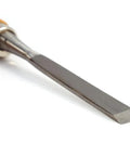 Close-up of a steel chisel from Pro Grade Wood Chisel Set 12 Piece With Carving Gouges And Hardened Steel Chisels, 6mm blade.