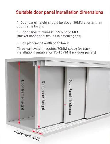 Sliding Door Hardware Kit Heavy Duty Aluminum Track for Closets and Cabinets with Adjustable Triple Panel Bypass F Mount