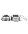 Five Hundred Count 304 Stainless Steel Ultra Thin Shim Washers Half Millimeter Precision Gasket Hardware stacked in piles.
