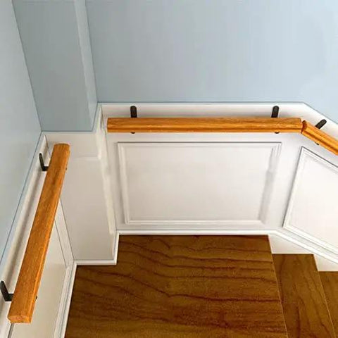 Built Tough Wall Mount Non Slip Stair Handrail And Balcony Banister Kit With Heavy Duty Anti Skid Grip For Indoor Outdoor Steps No Fuss Setup Home Safety Game Changer on wooden stairs.