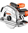 Pro Grade Electric Circular Saw With Aluminum Body For Portable Woodworking Projects Smooth High Speed Cutting Low Noise Stable Operation Slick Clean Cuts For Weekend Warriors, close-up view of the saw with a silver blade.