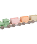 Game Changing BPA Free Silicone Toy Train For The Kiddos Push And Pull Stacking Blocks in pastel colors.