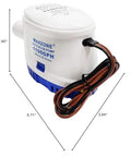 Side view of Automatic Submersible Bilge Pump For Boats, 12V 1100 GPH With Built-In Float Switch and 1-1/8 Inch outlet.