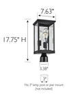 Outdoor Post Light With Clear Glass Panels In Sleek Black Finish 17.75" H perfect for patio porch driveway garden and walkways