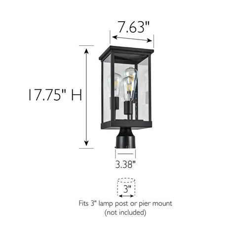Outdoor Post Light With Clear Glass Panels In Sleek Black Finish 17.75" H perfect for patio porch driveway garden and walkways