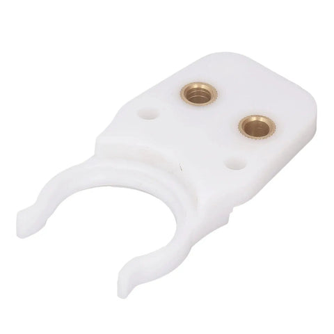 Heavy Duty Abs Tool Clamp For Cnc Machines Robust Precision Auto Fixing Jig with dual brass inserts and a white ABS body for secure workholding.