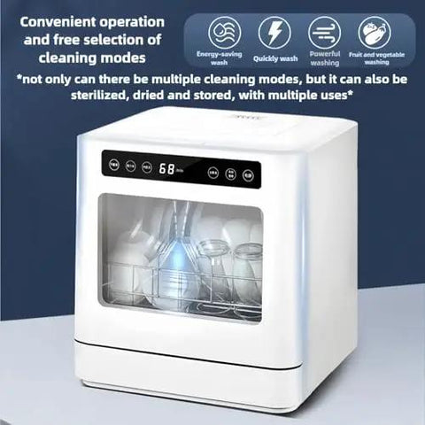 Portable Countertop Dishwasher Cranking Eight Place Settings On Five Custom Wash Cycles High Temp Dry Dual Spray Arms, showcasing multiple cleaning modes.