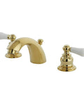 Victorian Style Mini Widespread Bathroom Faucet With Polished Brass And Old School Charm Solid Brass Construction Deck Mount Four To Eight Inch Spread