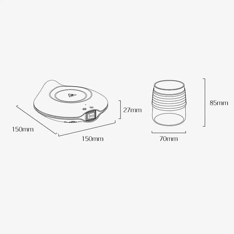 Smart Two In One Electric Cup Warmer And Rapid Beverage Chiller For Office Desk dimensions with 304 stainless steel cup and user-friendly control.