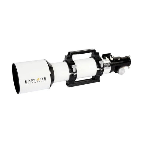 102mm Apochromatic Triplet Refractor Telescope With Air Spaced Optics, ED Glass, side view, focusing knobs visible