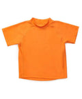 Front view of Toddler Orange Short Sleeve Rash Guard For Water Play With Tagless Comfort 82 Nylon 18 Elastane Sun Safe Swim Shirt
