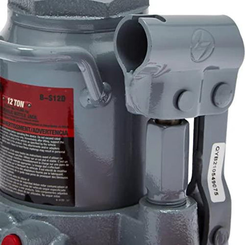 Pro-Lift B-S12D grey hydraulic bottle jack, 12-ton capacity, close-up view.