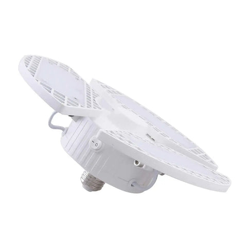 Three Panel LED Garage Light Set Two Pack No Brainer Bright White Finish Energy Star Certified Ceiling Mount Fixture For Home Shop Or Garage Ultra Bright Illumination Low Power Consumption Durable LED Panels side view