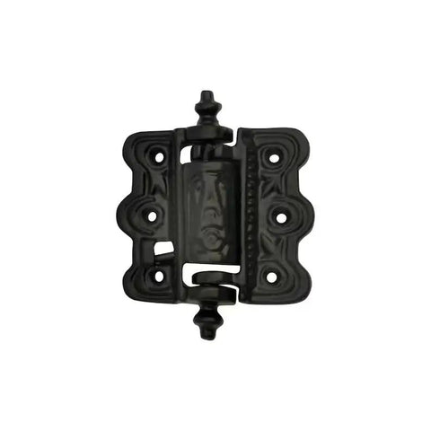 Heavy Duty Cast Iron Self Closing Spring Door Hinge Four Inch Black Powder Coated Finish, top view showcasing antique design.