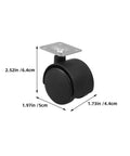 4pcs Inch Swivel Plate Casters for Rolling Chairs and Office Furniture, individual black caster, dimensions showing size.