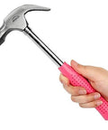 Pink-handled hammer from 39 Piece General Household Tool Set In A Sturdy Toolbox Case For Everyday Home Repairs, DIY Projects, And Crafts.