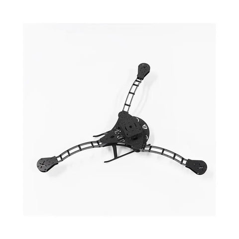 Three Axis Drone Frame For Y6 And F450 Tri Copter Stability Boost, Beefed Up Durable Build For Stable Flight With Versatile Mounting And Lightweight Aluminum Construction, Ready For Custom Tri Copter Setups. Black aluminum tri-copter frame with three arms on white background