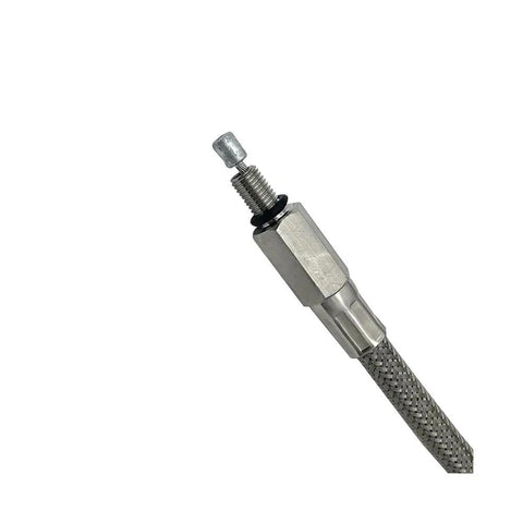 Close-up of 140cm Braided Stainless Steel Clutch Line For XL 883 1200N 2011-2015 Universal Fit showing connector detail