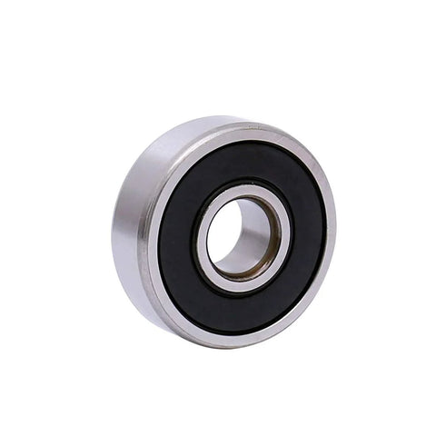 Deep groove ball bearing with double rubber seal, pre-lubricated, 3/8 x 7/8 x 9/32 in, metal outer race, silver finish