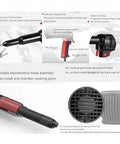 Heavy Duty Corded Electric Rivet Gun With Brushless Motor Six Hundred Watt Power Tool Kit For Four To Six Point Four Millimeter Rivets showing removable maintenance head and handle design.