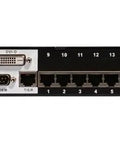 Heavy Duty 8Port KVM Over IP Switch With DVI Local Port Dual Power Backup And Virtual Media Mount rear view showcasing ports and connectors.