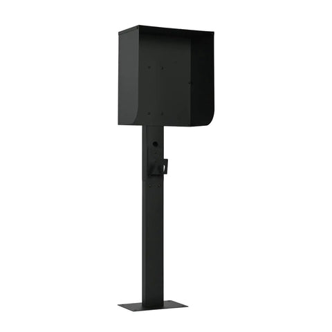 All Weather EV Charger Pedestal With Roof And Side Protection Built To Last Indoor Outdoor Charging Stand black front view