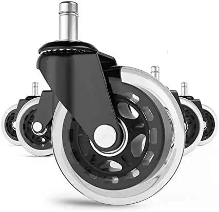 3 Inches 75mm Castor Wheels for Office Chair M11 Stem Casters for Furniture Swivel Castors 320kg Silent PU Universal Transparent 5 Pcs close-up view.