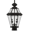 Georgetown 2-Light Outdoor Post Head In Polished Brass With Clear Beveled Glass, black finish, close-up view