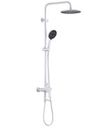 Exposed Shower System with Tub Spout 180° Rotating White, featuring a sleek white design and a handheld sprayer.