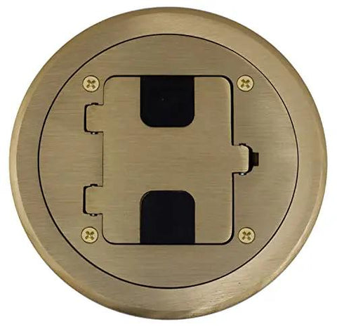 Preassembled Flange Cover And Leveling Ring For Floor Boxes Poured In Concrete With 15A 125V Outlet Included Brass Fits RF400 Floor Box