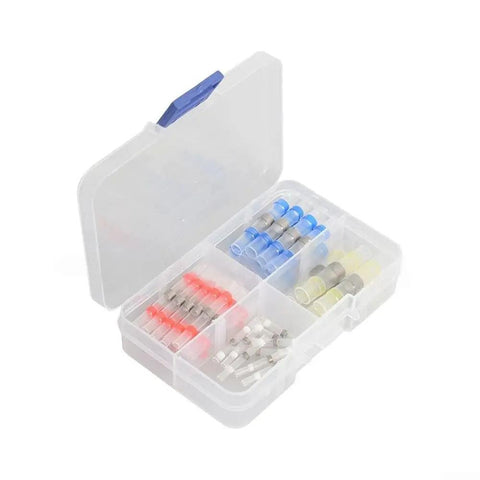 Hot Off The Press 50 Pack Solder Seal Wire Connectors Heat Shrink Tubing With Built In Solder Ring For Fast Wiring Jobs, clear case with assorted wire connectors