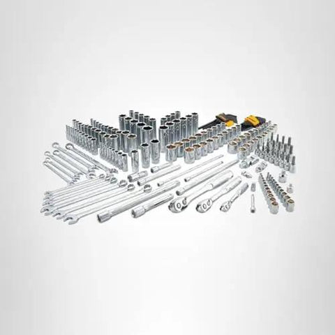 All In One 204 Piece Mechanics Tool Set With Quarter Inch, Three Eighths Inch, And Half Inch Drives, Deep And Shallow Sockets