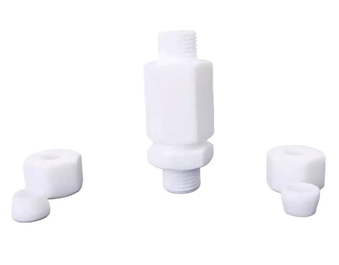No Nonsense 10 Pack PTFE Teflon Check Valves 1/8 Inch To 1/8 Inch, smooth flow valves with durable white polymer material.