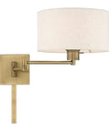 Bronze Finish One Light Swing Arm Wall Lamp With Oatmeal Fabric Shade Twenty Four And A Quarter Inch Includes Three Way Switch