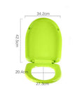 Smooth Closing Oval Toilet Seat With Silent Slow Close Hinges And Snap Quick Release in vibrant green, dimensions shown.