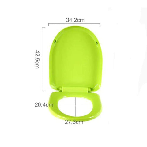 Smooth Closing Oval Toilet Seat With Silent Slow Close Hinges And Snap Quick Release in vibrant green, dimensions shown.