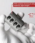 12mm To 18mm Aluminum Shaft Coupling Rock Solid Clamping Shaft Coupler shown in gloved hand with 7050 aluminum material label