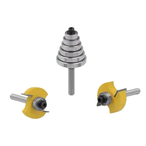 Three Piece Set Pro Grade Cemented Carbide Tenon Cutter With Six Beefy Adjustable Bearings For Woodworking Rabbeting Router Bits