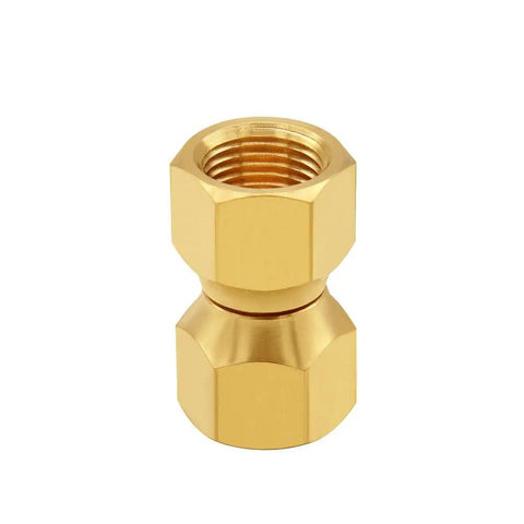 Two Pack Brass 3/8 Inch Flare Female Swivel Unions, Durable Solid Brass Construction, Corrosion Resistant, High Temperature Tolerance, 3/8 Inch Flare Female to 3/8 Inch Flare Female Connectors; brass fitting