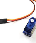Blue SG90 micro servo motor with three-wire connector for RC robots and aircraft.